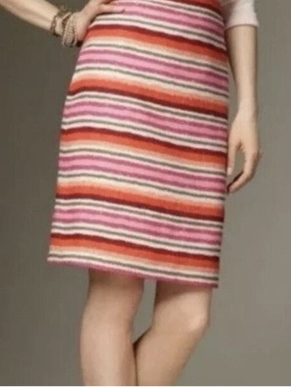 Talbots Striped Linen Blend Skirt Size 12 Pink Orange Green Preppy Summer